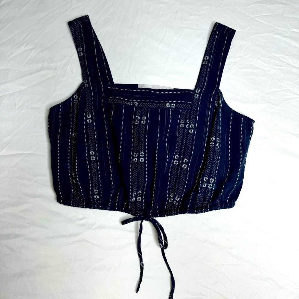 Kittenish x Flag & Anthem‎ Blue and White Cotton Emlyn Crop Top Womens Size L